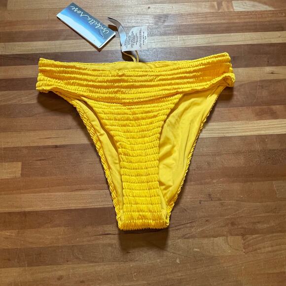 Isabella Rose Maza Textured Banded Maui Hipster Bikini Bottom orange Small - Picture 2 of 5